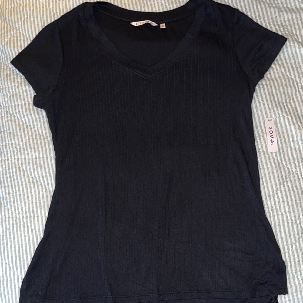 Soma Black Ribbed V-Neck Tee
